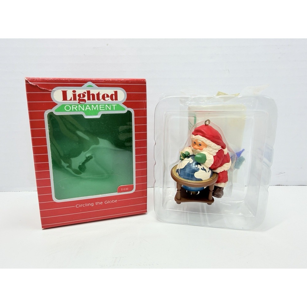 Vintage 1988 Hallmark Circling the Globe Magic Light Ornament QLX7124 Box